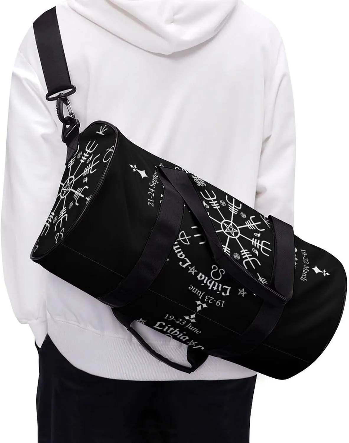Black And White American Flag Fitness Bag Waterproof And Stain Resistant Suitable for Unisex