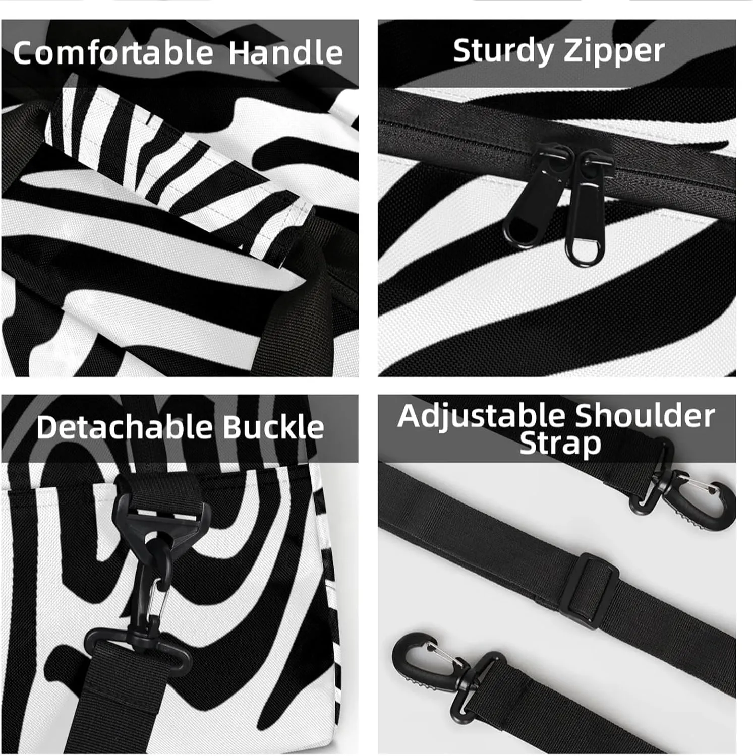 Black And White Zebra Small Gym Bag 18 inch Carry On Duffel Bag for Weekender Travel Sports Workout Yoga Gymnastics Dance Ballet