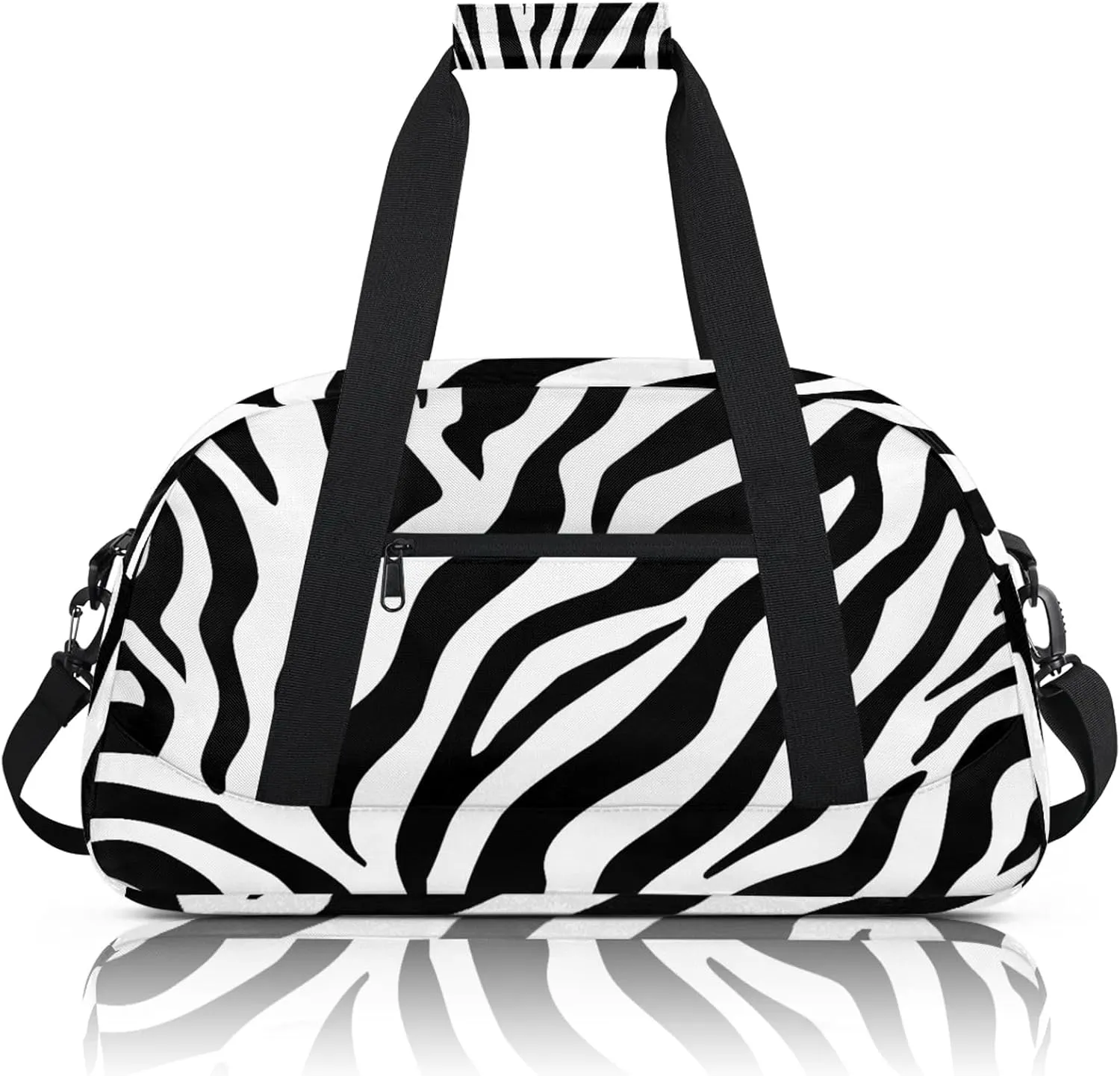 Black And White Zebra Small Gym Bag 18 inch Carry On Duffel Bag for Weekender Travel Sports Workout Yoga Gymnastics Dance Ballet