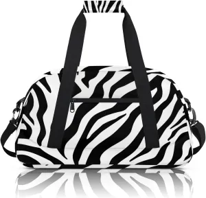 Black And White Zebra Small Gym Bag 18 inch Carry On Duffel Bag for Weekender Travel Sports Workout Yoga Gymnastics Dance Ballet