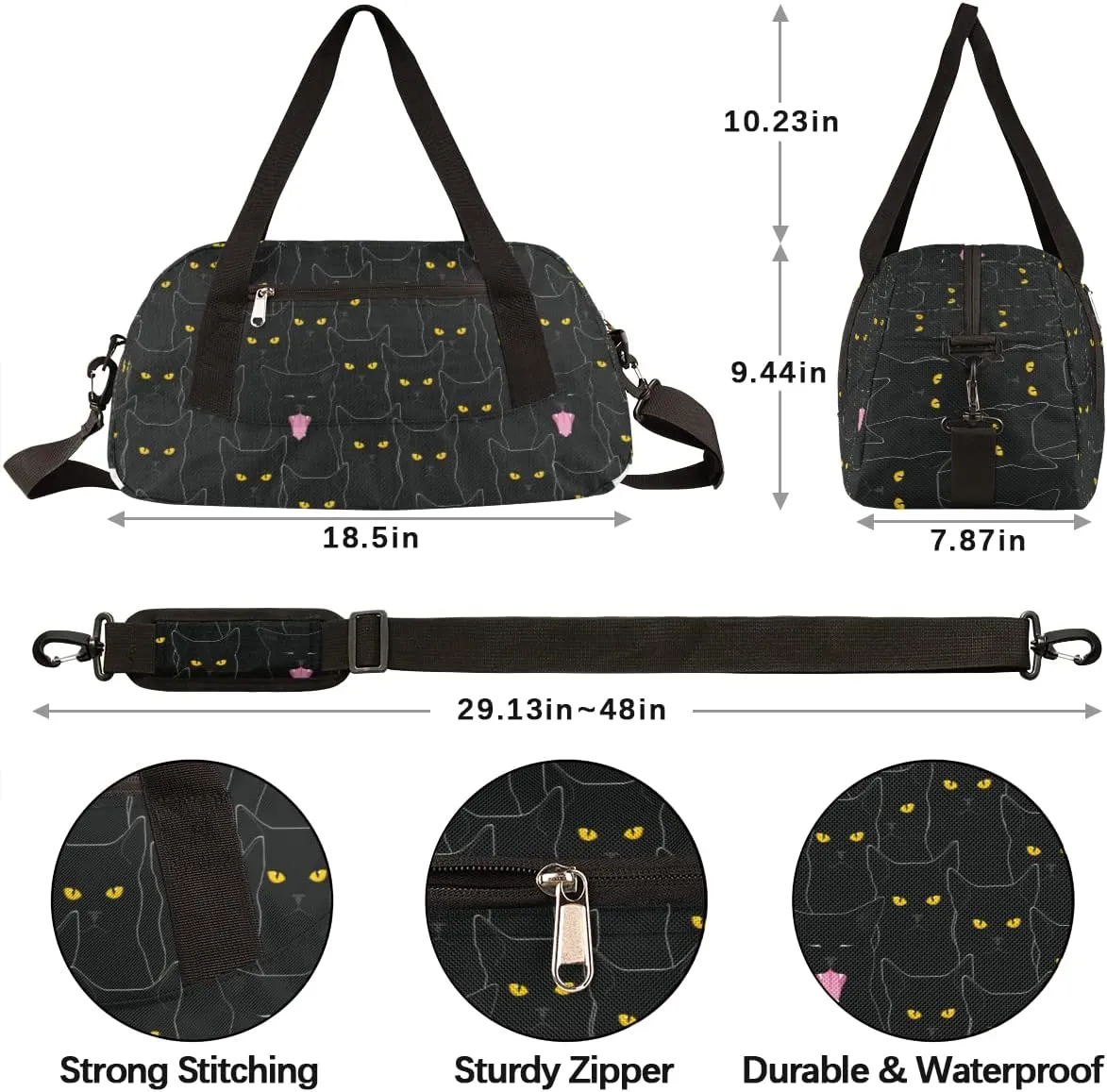 Black Cat Animal Pattern Kids Duffel Bag for Girls Boys Sport Gym Bag Small Overnight Weekender Tote Bag Carry on Teen Dance Bag for Traveling Gymnastic Ballet