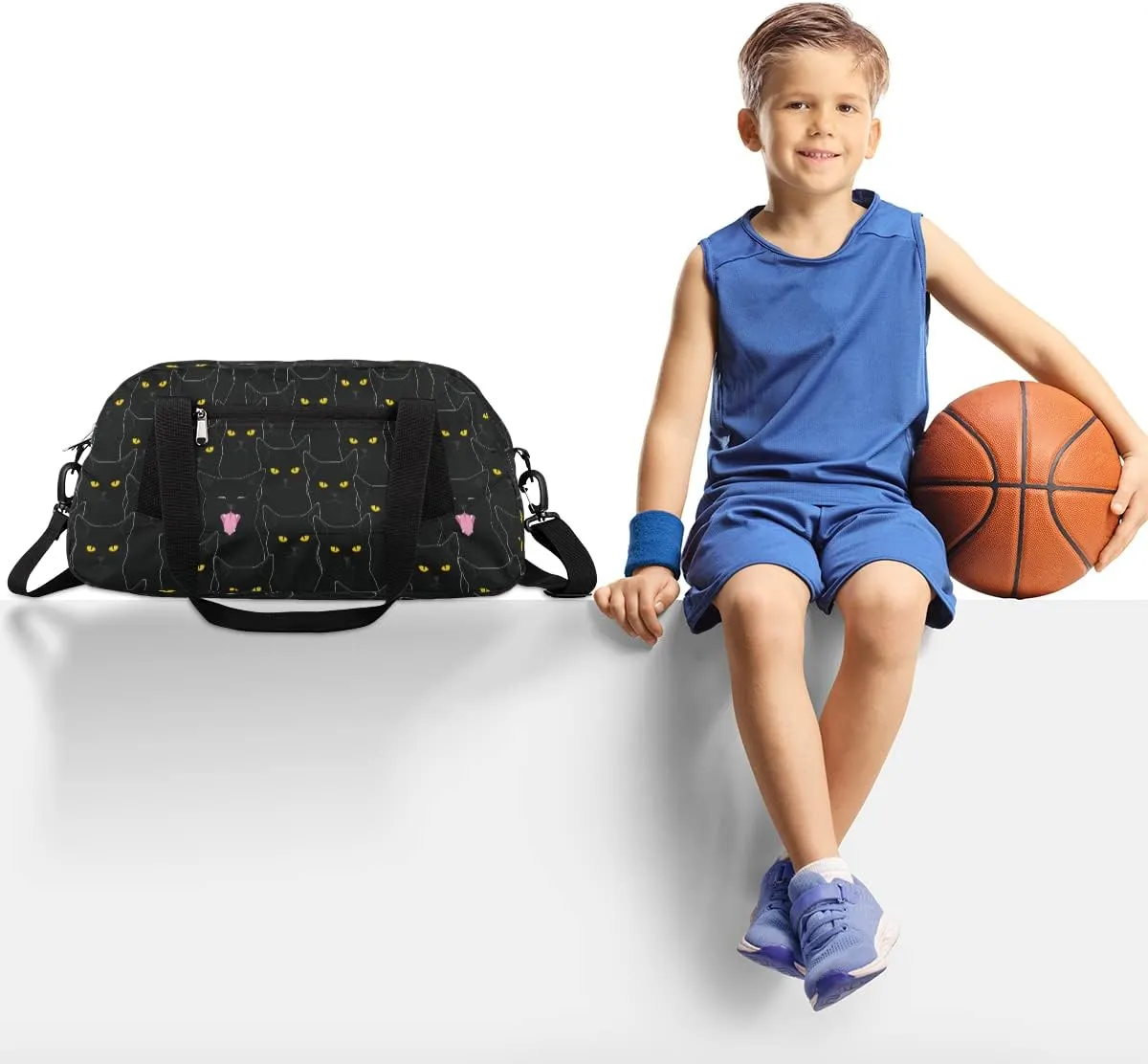 Black Cat Animal Pattern Kids Duffel Bag for Girls Boys Sport Gym Bag Small Overnight Weekender Tote Bag Carry on Teen Dance Bag for Traveling Gymnastic Ballet