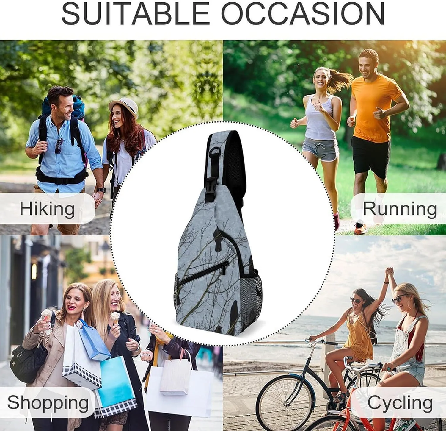 Black Crow Raven Bird Sling Anti Theft Chest Bag For Men and Women Multipurpose Lightweight Casual Mini Backpack Single Shoulder Crossbody Bags
