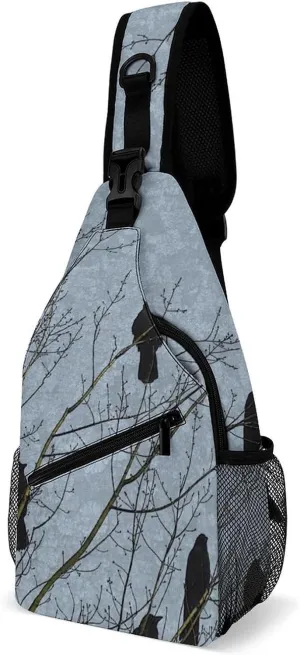 Black Crow Raven Bird Sling Anti Theft Chest Bag For Men and Women Multipurpose Lightweight Casual Mini Backpack Single Shoulder Crossbody Bags