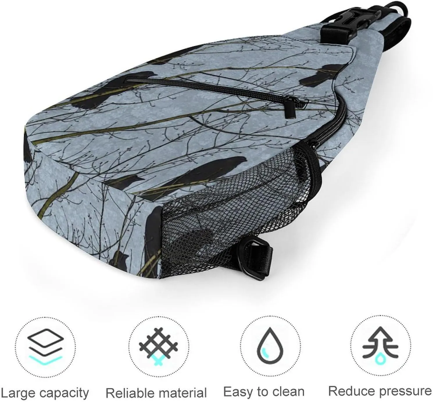 Black Crow Raven Bird Sling Anti Theft Chest Bag For Men and Women Multipurpose Lightweight Casual Mini Backpack Single Shoulder Crossbody Bags