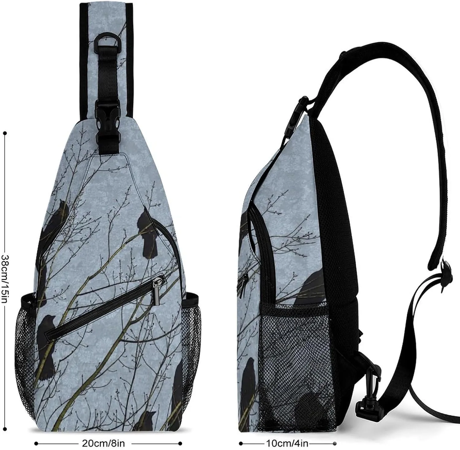 Black Crow Raven Bird Sling Anti Theft Chest Bag For Men and Women Multipurpose Lightweight Casual Mini Backpack Single Shoulder Crossbody Bags
