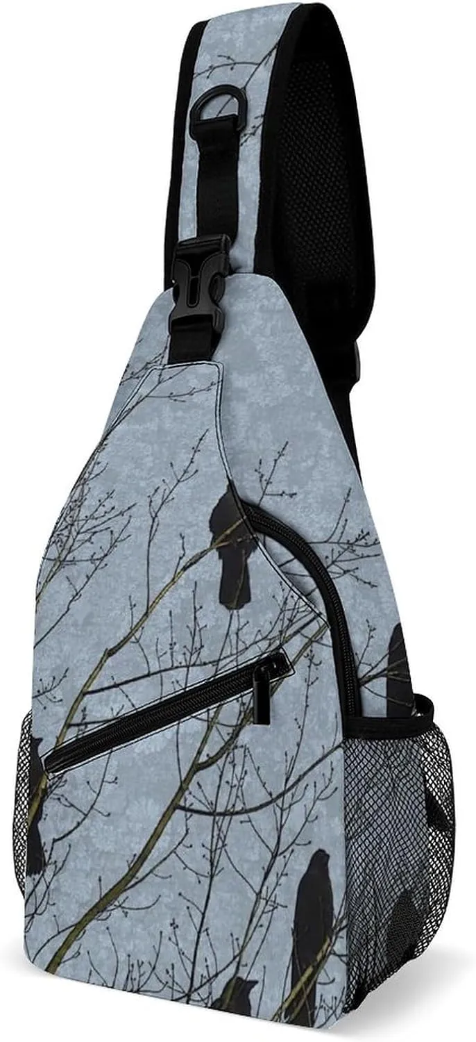Black Crow Raven Bird Sling Anti Theft Chest Bag For Men and Women Multipurpose Lightweight Casual Mini Backpack Single Shoulder Crossbody Bags