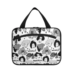 Black Grey Hand Drawn Mixed Nations Woman Faces Doodle Sketch 1 PC Hanging Travel Wash bag with Handles, Portable Makeup Organizer Brush Storage Case Portable Travel Cosmetic with Hook M