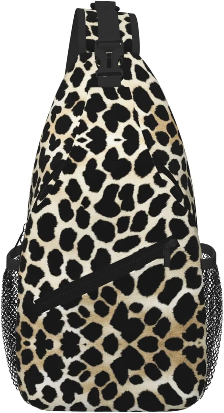 Black Leopard Print Men Casual Diagonal Chest Bag Cross Package Diagonally Women Travel Satchel Single Shoulder Bag