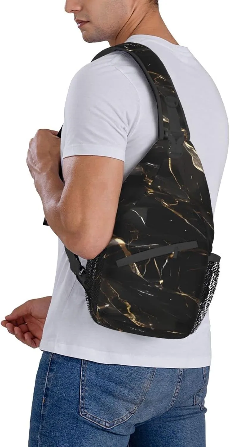 Black White Marble Texture Crossbody Bag Chest Shoulder Bag Small Casual Backpack Suitable For Women Men Hiking