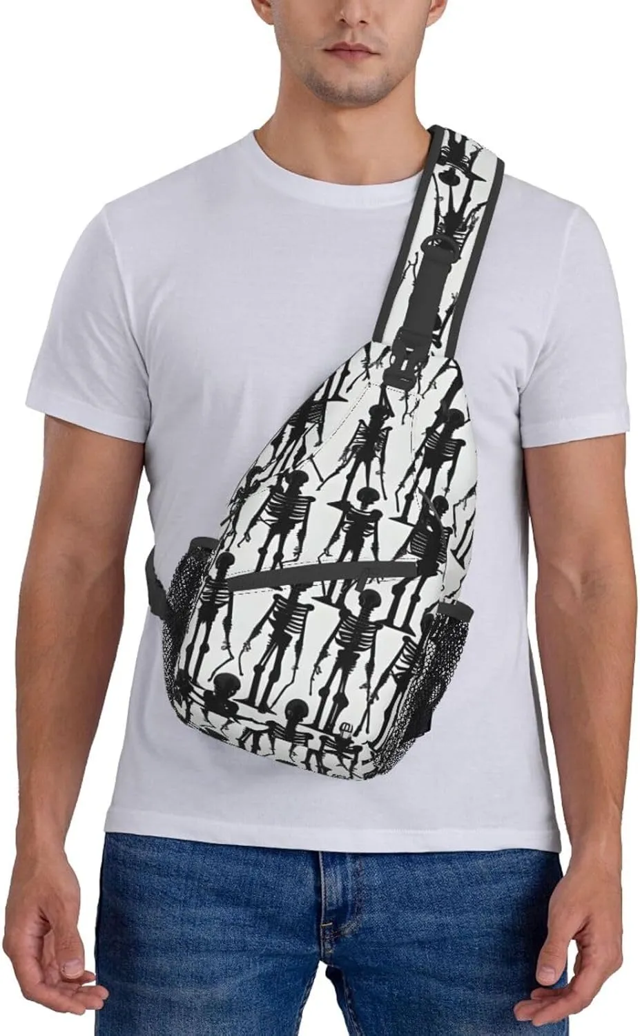 Black White Marble Texture Crossbody Bag Chest Shoulder Bag Small Casual Backpack Suitable For Women Men Hiking
