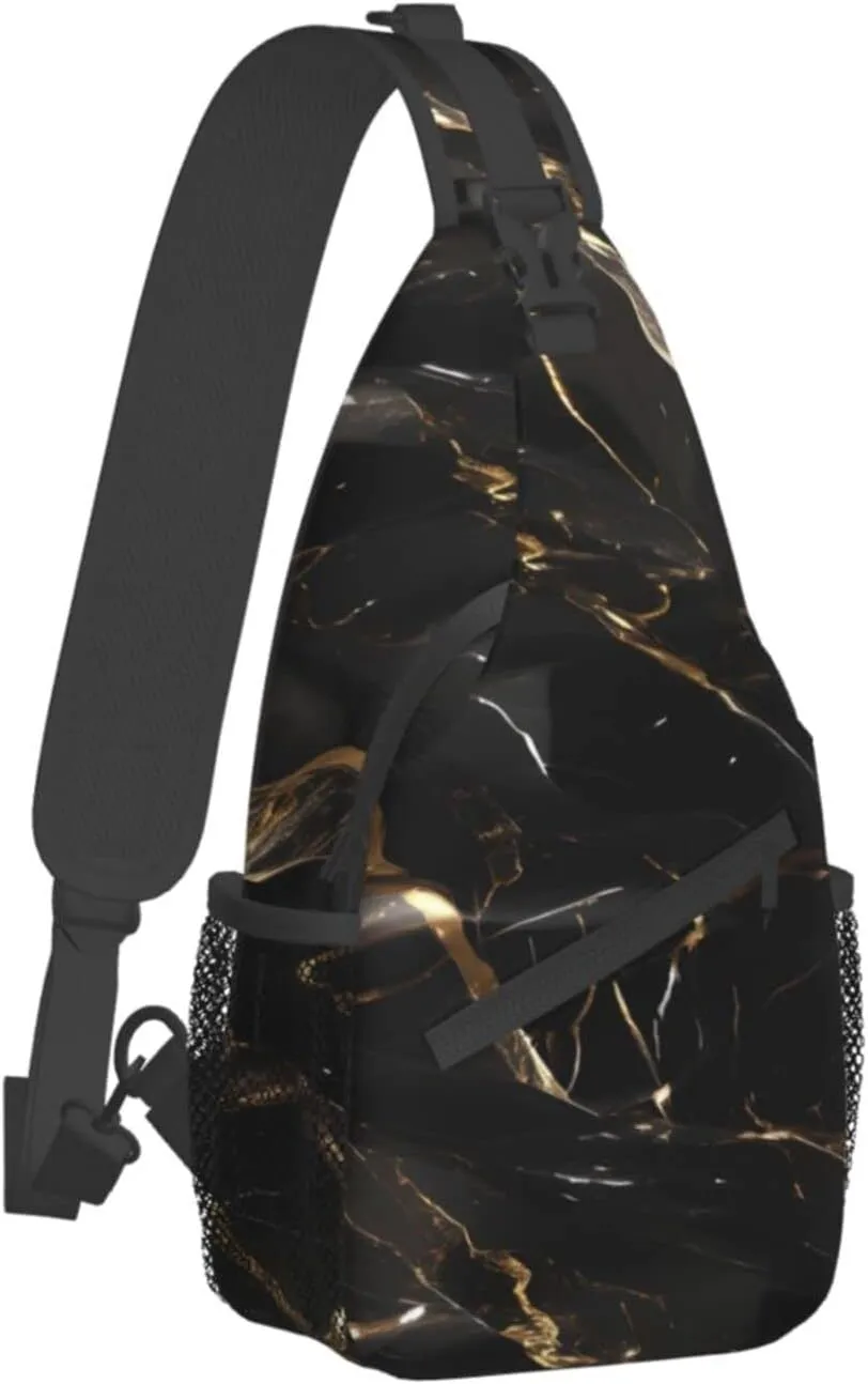 Black White Marble Texture Crossbody Bag Chest Shoulder Bag Small Casual Backpack Suitable For Women Men Hiking