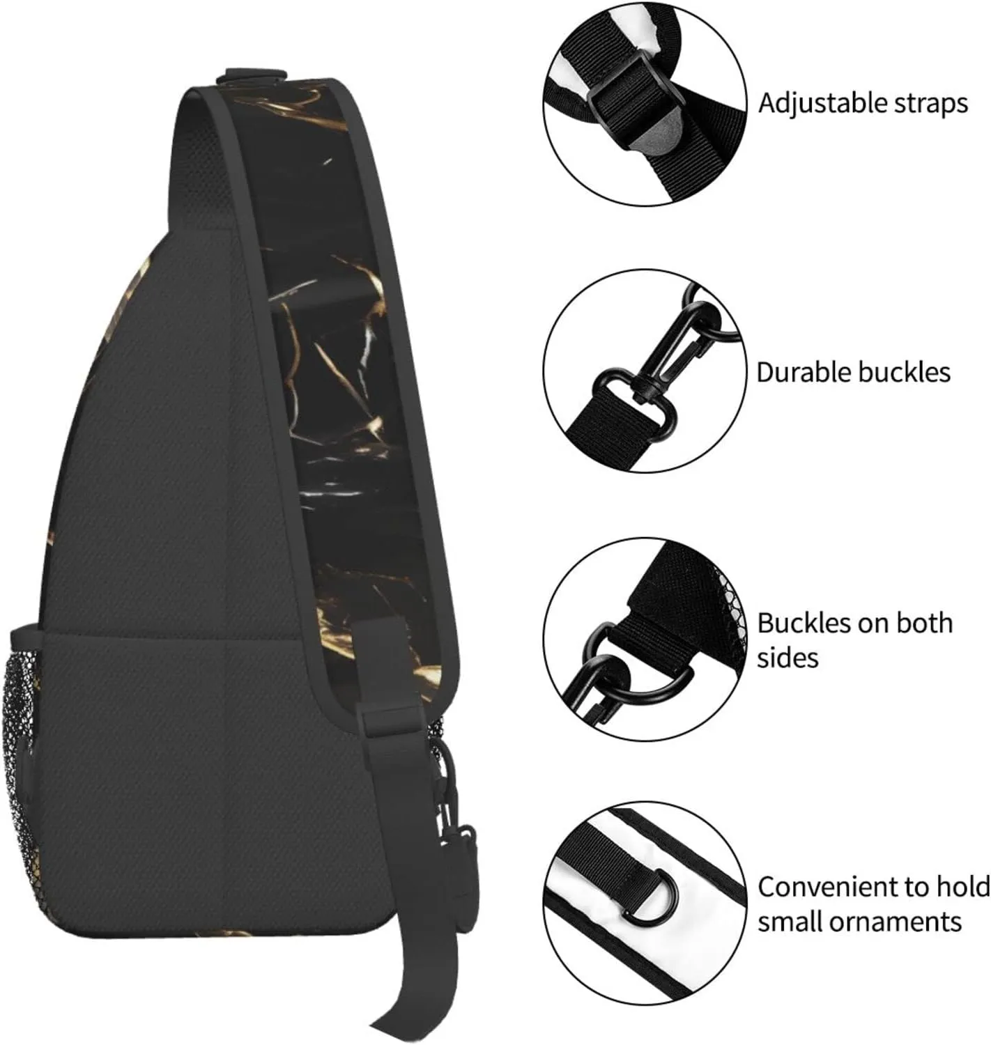 Black White Marble Texture Crossbody Bag Chest Shoulder Bag Small Casual Backpack Suitable For Women Men Hiking