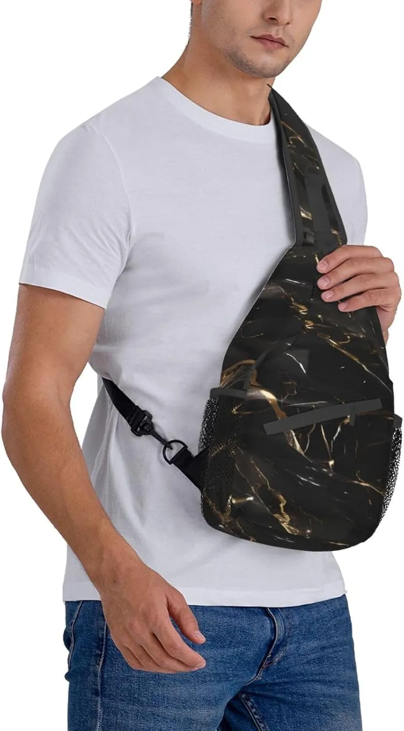 Black White Marble Texture Crossbody Bag Chest Shoulder Bag Small Casual Backpack Suitable For Women Men Hiking
