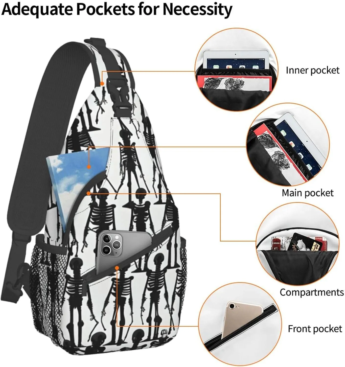 Black White Marble Texture Crossbody Bag Chest Shoulder Bag Small Casual Backpack Suitable For Women Men Hiking