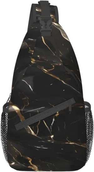 Black White Marble Texture Crossbody Bag Chest Shoulder Bag Small Casual Backpack Suitable For Women Men Hiking