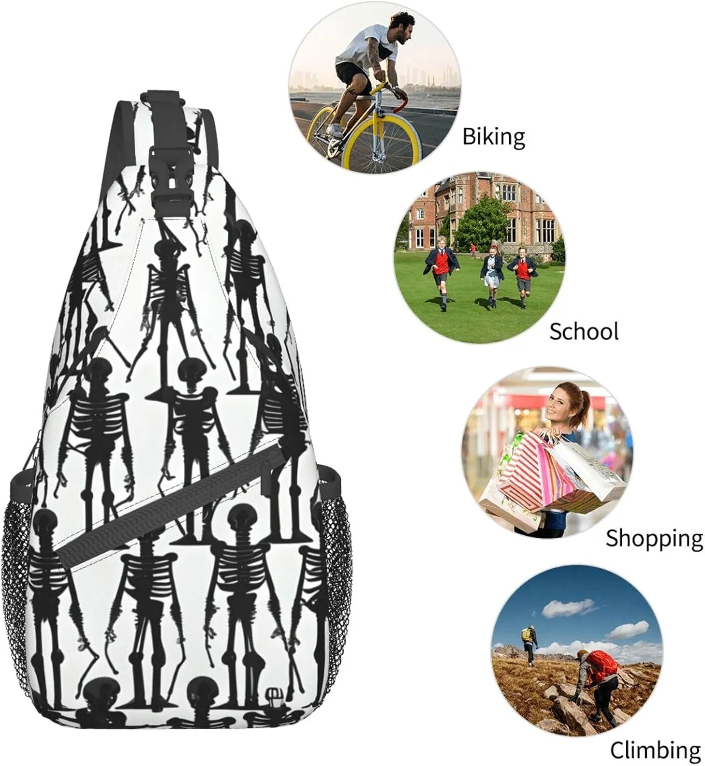 Black White Marble Texture Crossbody Bag Chest Shoulder Bag Small Casual Backpack Suitable For Women Men Hiking