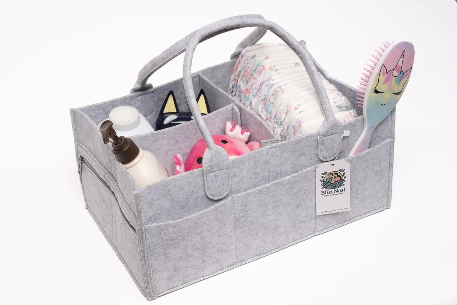 Bliss & Nest Diaper Caddy Bag, Baby Organizer, Nursery Storage, Diaper Bag, Car Organizer, Customizable Gift, Newborn Essentials, Baby Shower Present (Gray Customize, Large)