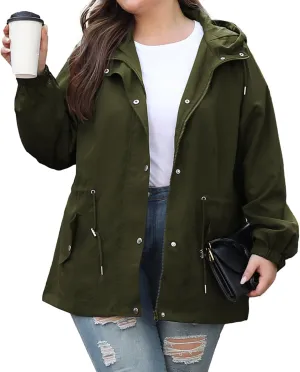 Bloggerlove Women's Rain Jacket Plus Size Lightweight Raincoat with Hood Waterproof Outdoor Windbreaker