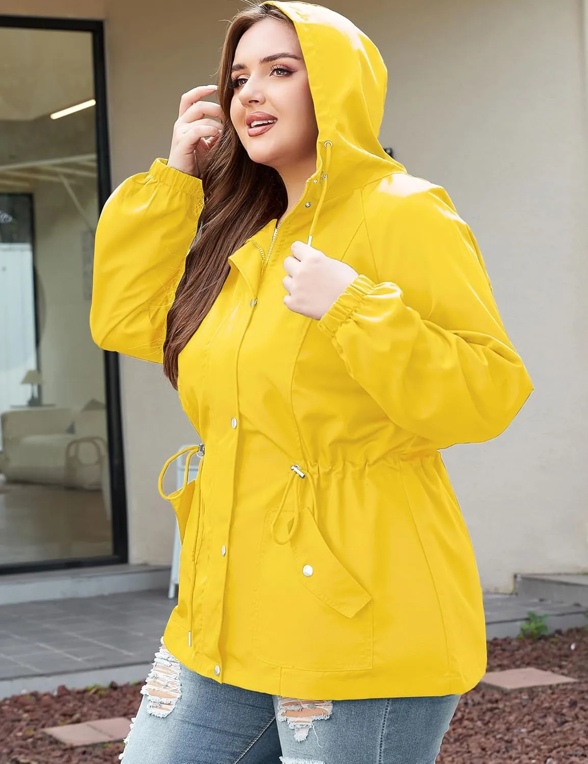 Bloggerlove Women's Rain Jacket Plus Size Lightweight Raincoat with Hood Waterproof Outdoor Windbreaker