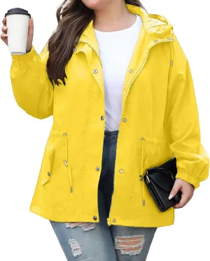 Bloggerlove Women's Rain Jacket Plus Size Lightweight Raincoat with Hood Waterproof Outdoor Windbreaker