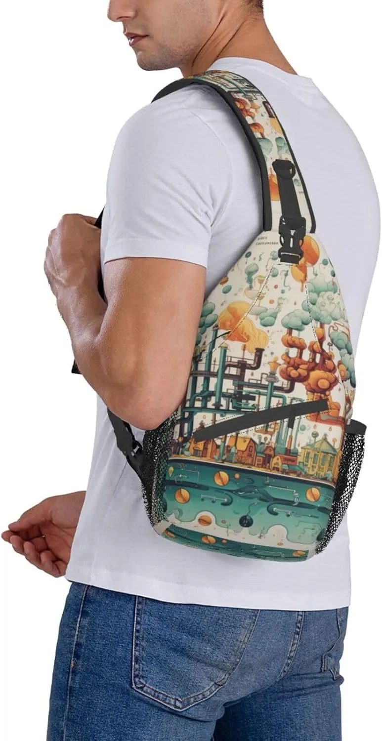 Blue Christmas Snowman Crossbody Bag Chest Shoulder Bag Small Casual Backpack Suitable For Women Men Hiking