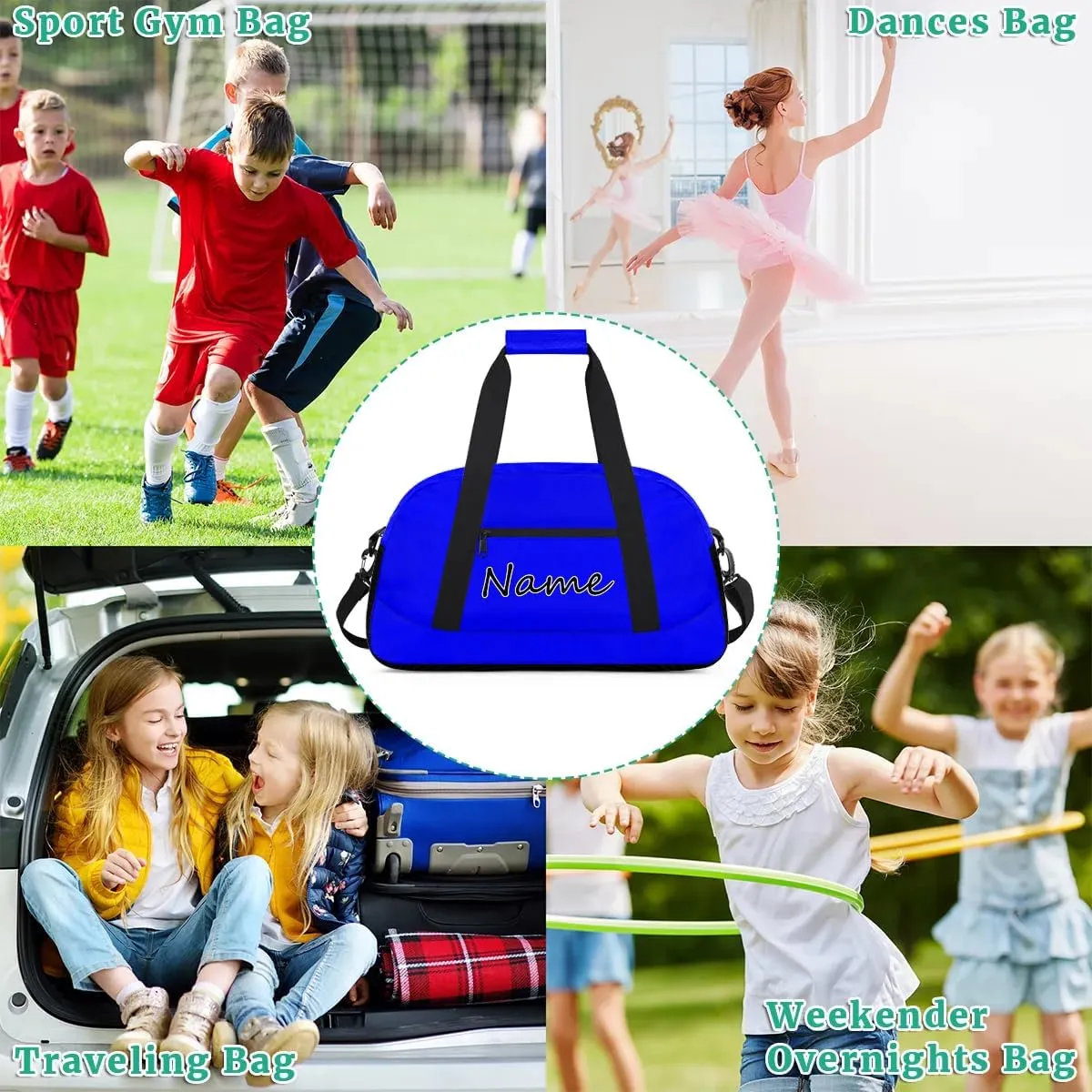Blue Custom Gym Bag for Women Men, Personalized Duffel Bag with Name, Small Sports Gym Bag Travel Duffle Bag Weekender Carry On Overnight Bags
