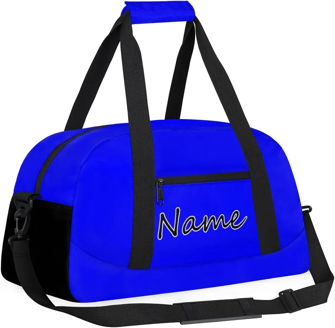 Blue Custom Gym Bag for Women Men, Personalized Duffel Bag with Name, Small Sports Gym Bag Travel Duffle Bag Weekender Carry On Overnight Bags