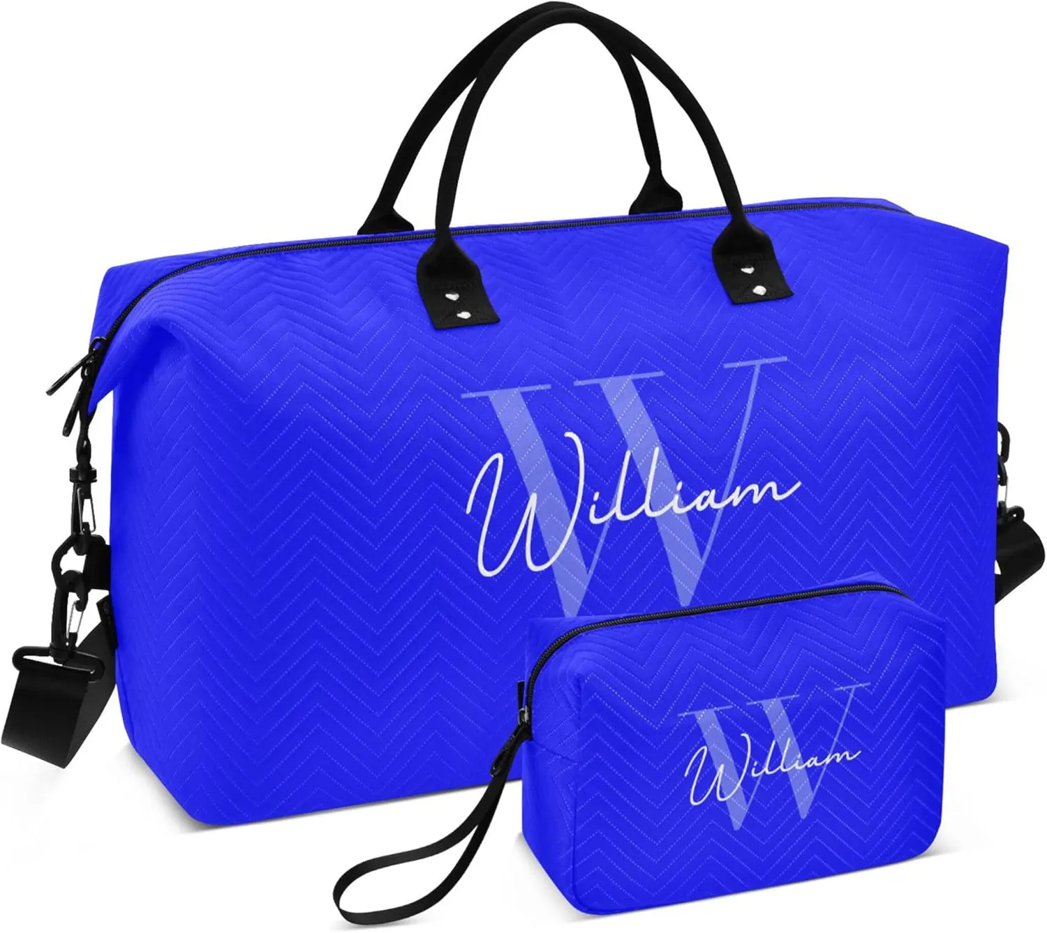 Blue Custom Travel Duffel Bag with Toiletry Bag Personalized Weekender Bag for Trips Sports Business Large Overnight Bag Gym Duffel Bag for Women & Men