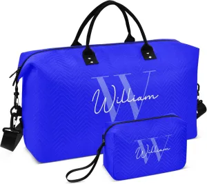 Blue Custom Travel Duffel Bag with Toiletry Bag Personalized Weekender Bag for Trips Sports Business Large Overnight Bag Gym Duffel Bag for Women & Men