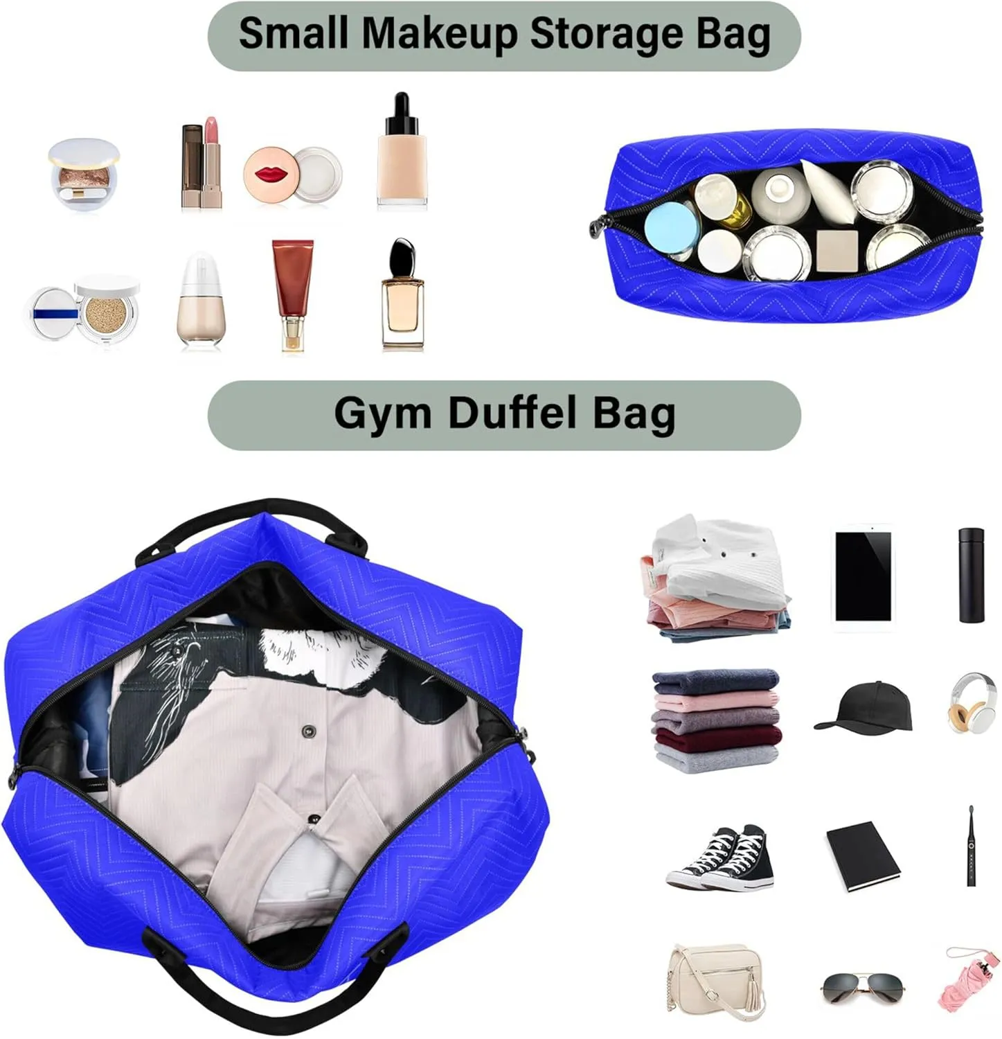 Blue Custom Travel Duffel Bag with Toiletry Bag Personalized Weekender Bag for Trips Sports Business Large Overnight Bag Gym Duffel Bag for Women & Men