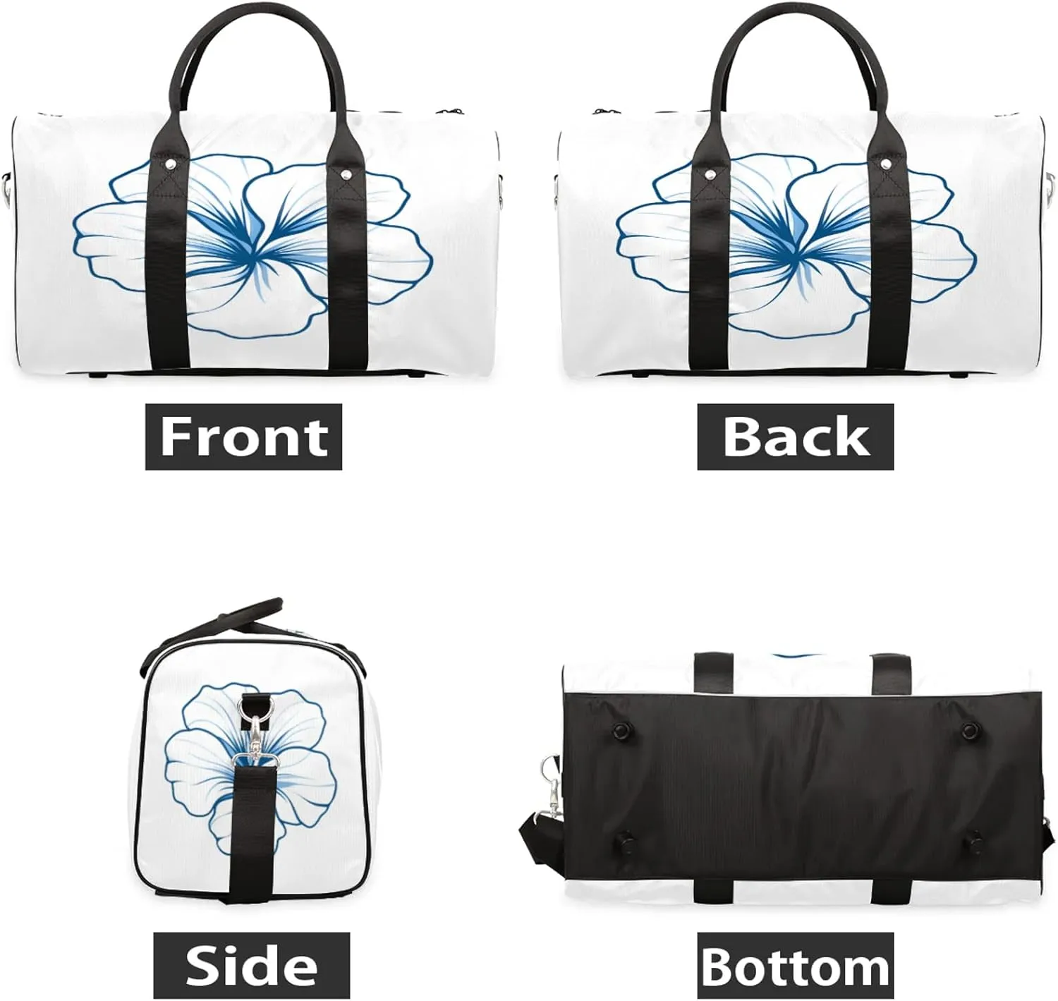 Blue Duffle Bag for Travel, Overnight Weekend Gym Carry On Luggage Bag, Floral Travel Duffel Bag for Men Women