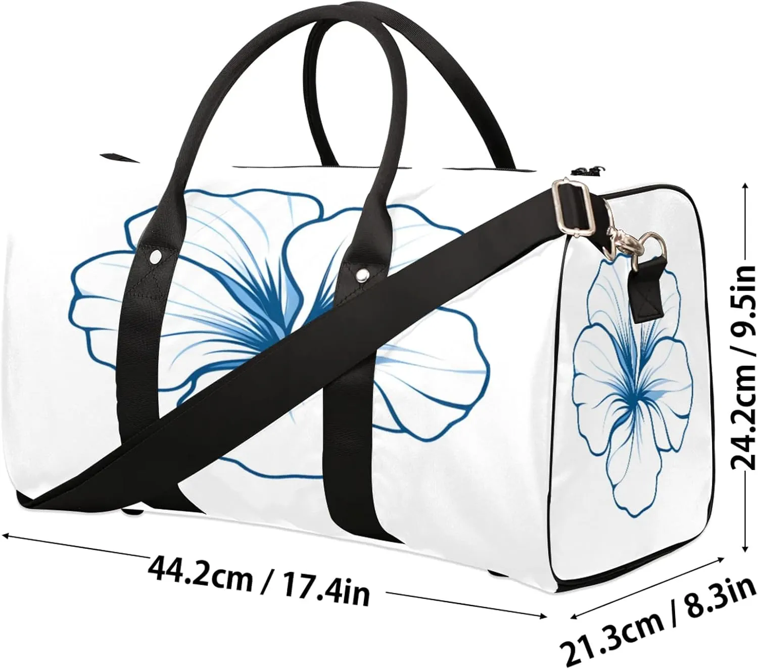 Blue Duffle Bag for Travel, Overnight Weekend Gym Carry On Luggage Bag, Floral Travel Duffel Bag for Men Women