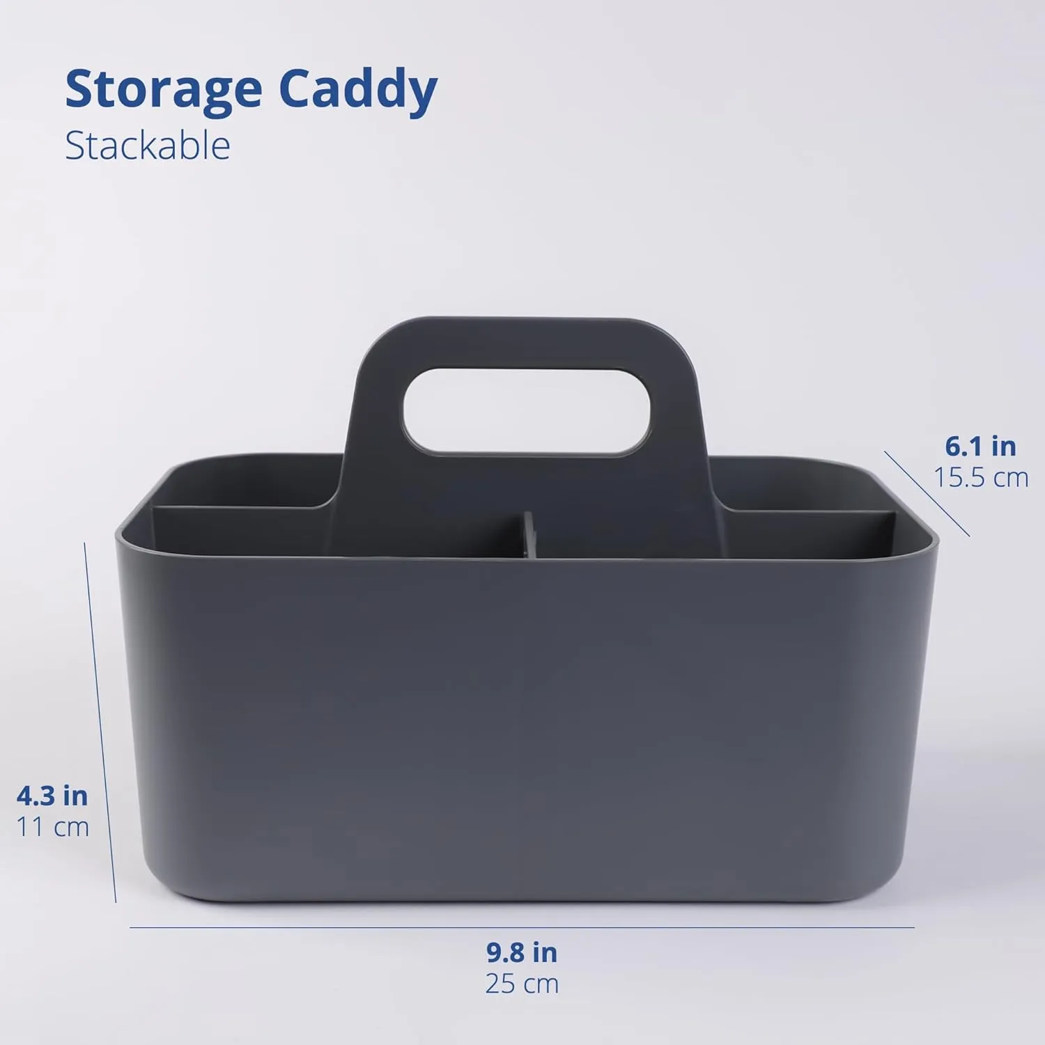 BLUE GINKGO Stackable Organizer Caddy – Korean-Made Portable Tote for Bathroom, Office, Crafts, or School Supplies (Rectangle, Gray)