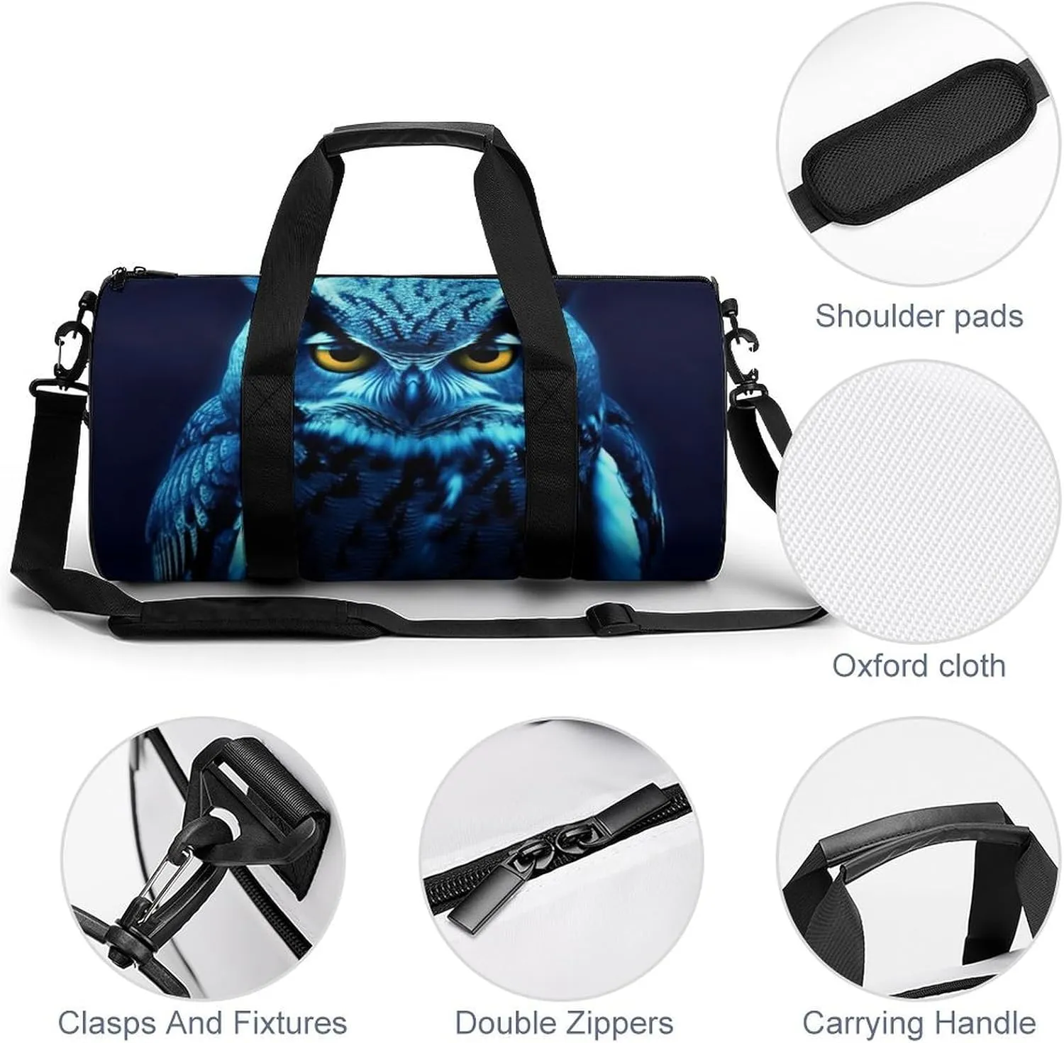Blue Owl Gym Bag Small Travel Duffle Bag with Compartment Carry On Weekender Bag for Women Men