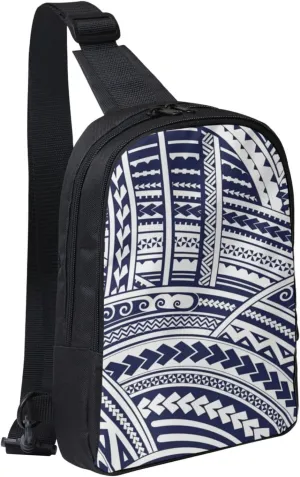 Blue Polynesian Maori Tribal Pattern Crossbody Chest Bag Lightweight Travel Hiking Shoulder Backpack For Men Women