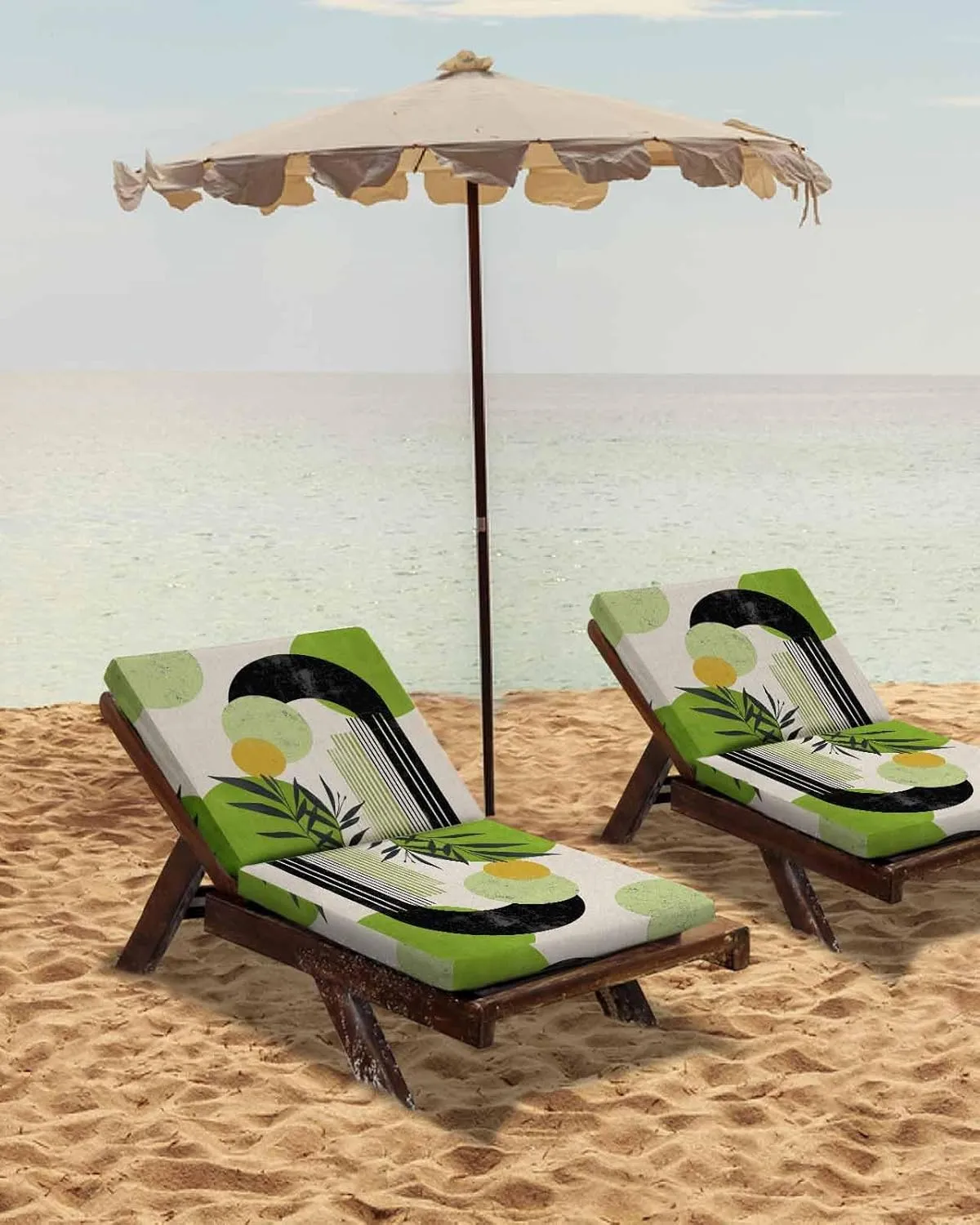 Boho Middle Century Outdoor Cushion Chair Cover Set of 4 - Waterproof Couch Seat Covers, Abstract Green Geometric Leaves Patio Furniture Protector Cushions Slipcovers for Sofa/RV, 22"x20"x4"