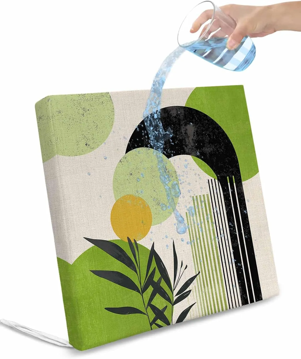 Boho Middle Century Outdoor Cushion Chair Cover Set of 4 - Waterproof Couch Seat Covers, Abstract Green Geometric Leaves Patio Furniture Protector Cushions Slipcovers for Sofa/RV, 22"x20"x4"