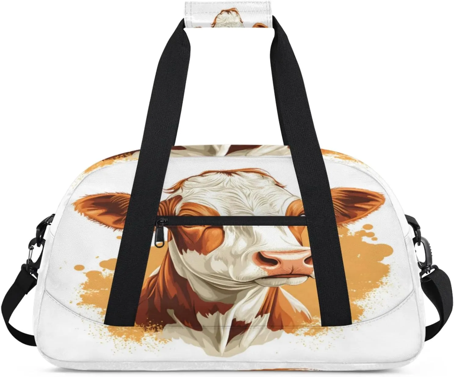 Brown Cow Small Gym Bag for Women Men, Cow Print Travel Duffle Bag Workout Dance Tote Bag Carry On Overnight Weekender Bag