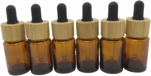 Brown Glass Dropper Bottles 15ml/0.5 oz 6 PACK,Essential Oil Bottles With Eye Dropper And Bamboo Lids Perfume Sample Vials Essence Liquid Cosmetic Containers