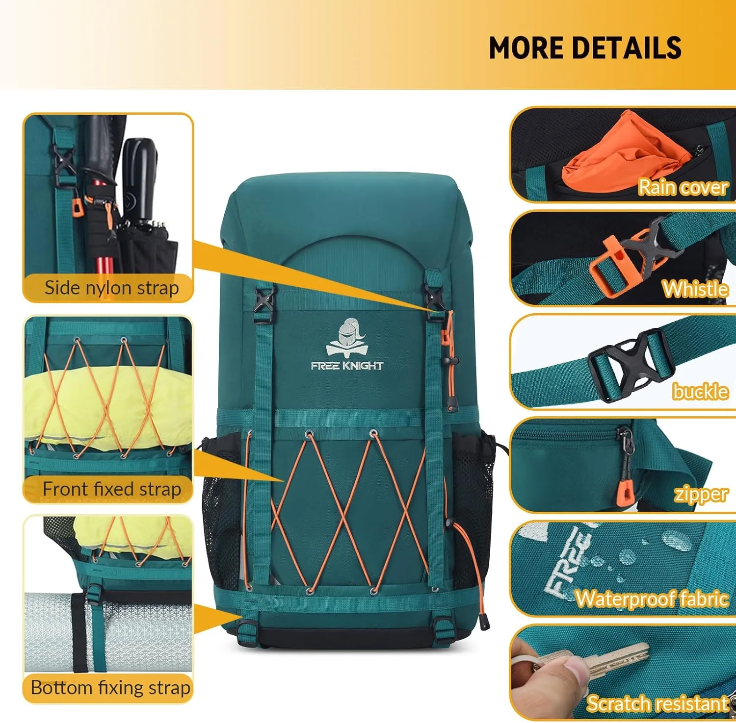 Bseash 40L Waterproof Hiking Backpack with Rain Cover, Outdoor Sport Travel Bag Daypack for Camping Climbing Cycling Skiing (Black)