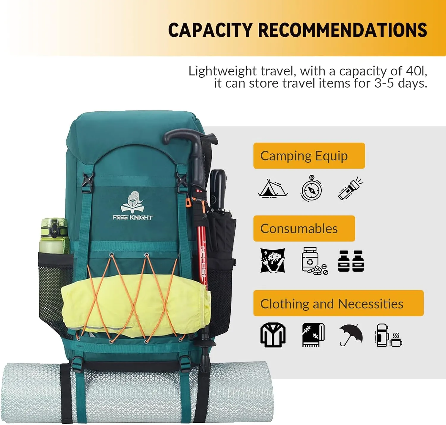Bseash 40L Waterproof Hiking Backpack with Rain Cover, Outdoor Sport Travel Bag Daypack for Camping Climbing Cycling Skiing (Black)