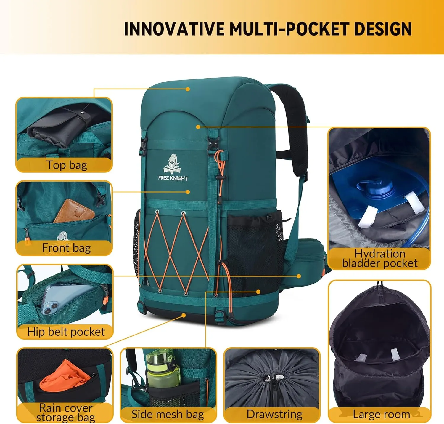 Bseash 40L Waterproof Hiking Backpack with Rain Cover, Outdoor Sport Travel Bag Daypack for Camping Climbing Cycling Skiing (Black)