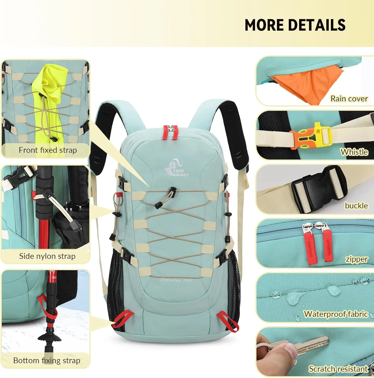 Bseash 40L Waterproof Hiking Backpack with Rain Cover, Outdoor Sport Travel Bag Daypack for Camping Climbing Skiing Cycling (Blue)