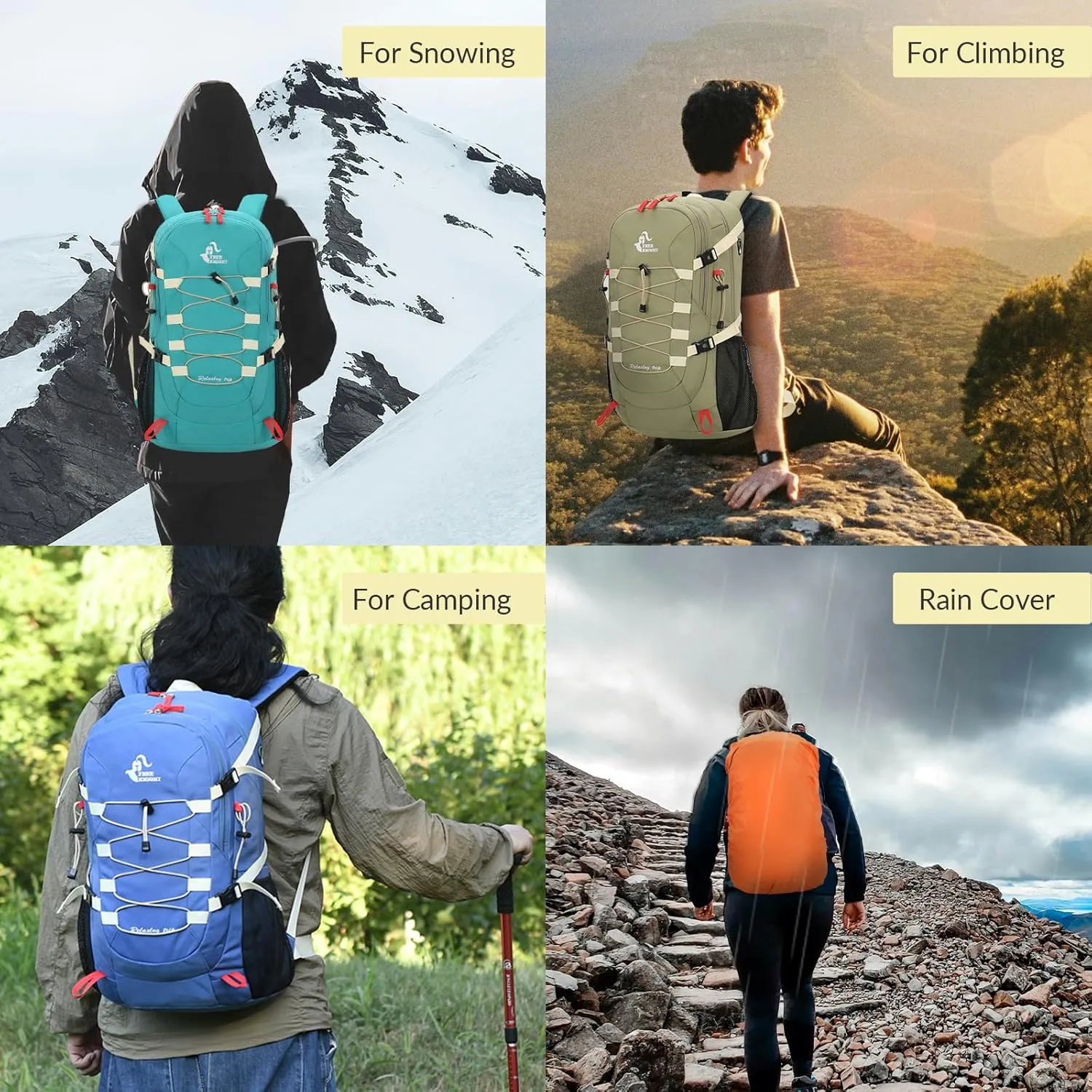 Bseash 40L Waterproof Hiking Backpack with Rain Cover, Outdoor Sport Travel Bag Daypack for Camping Climbing Skiing Cycling (Blue)