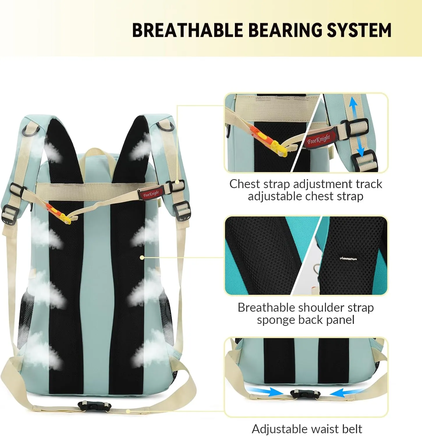 Bseash 40L Waterproof Hiking Backpack with Rain Cover, Outdoor Sport Travel Bag Daypack for Camping Climbing Skiing Cycling (Blue)