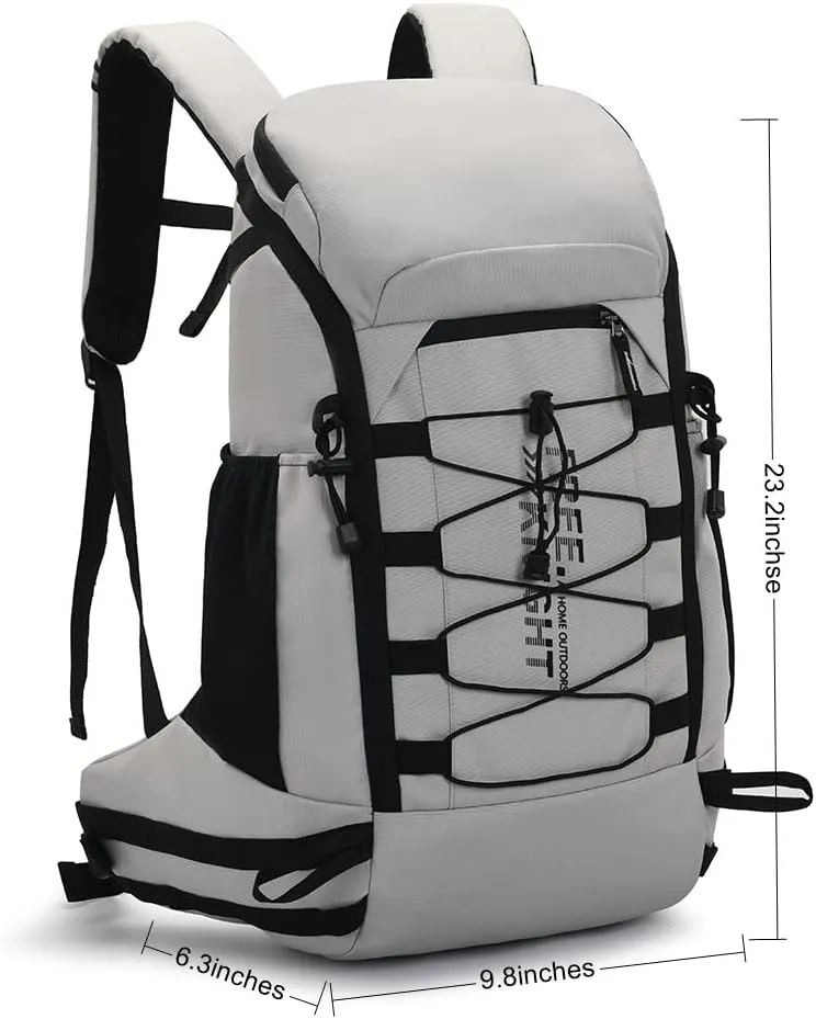 Bseash 40L Waterproof Hiking Camping Backpack with Rain Cover, Outdoor Sport Travel Daypack Rucksack for Skiing Cycling (Gray)