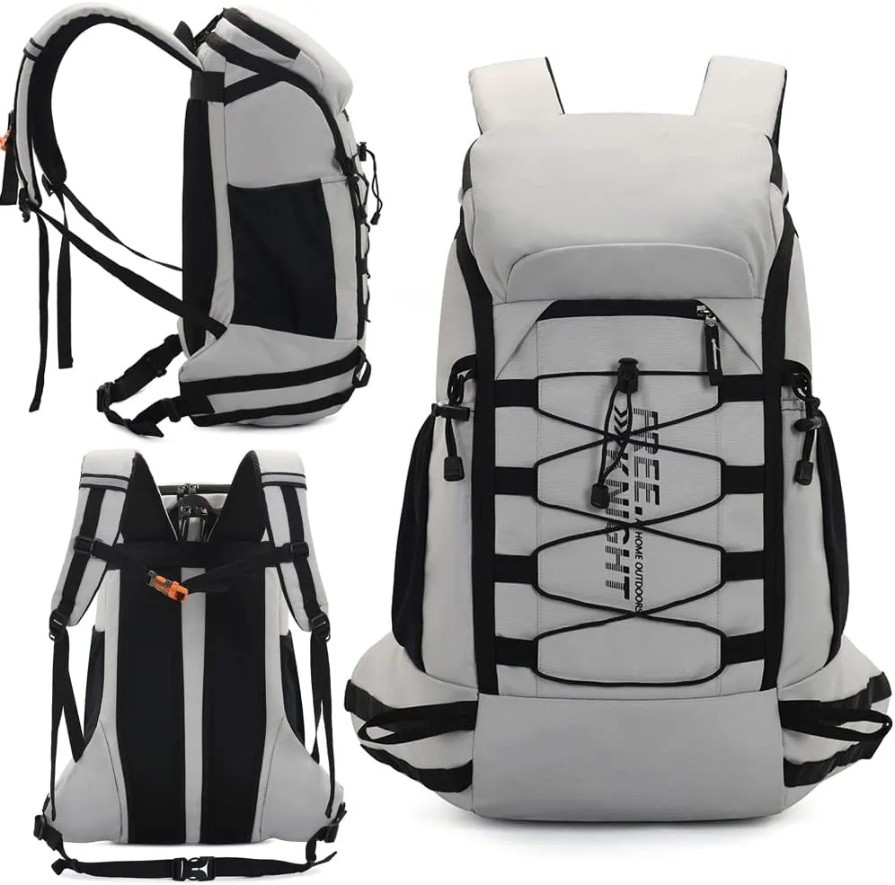Bseash 40L Waterproof Hiking Camping Backpack with Rain Cover, Outdoor Sport Travel Daypack Rucksack for Skiing Cycling (Gray)
