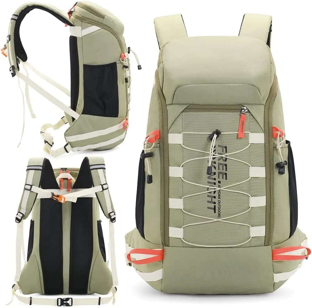 Bseash 40L Waterproof Hiking Camping Backpack with Rain Cover, Outdoor Sport Travel Daypack Rucksack for Skiing Cycling (Pea Green)