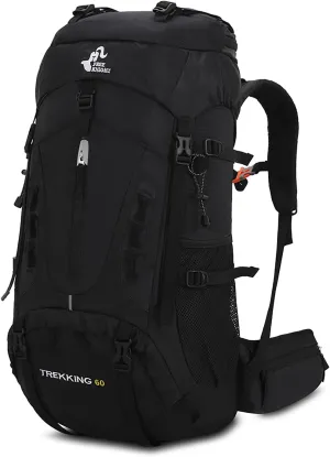 Bseash 60L Hiking Camping Backpack with Rain Cover, Waterproof Large Capacity Outdoor Sport Travel Daypack Climbing Touring (Black)
